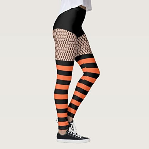 Visene struke joga hlače za žene Hallowstripes Stretch crno narančasto Halloween pruge print sportske teretane