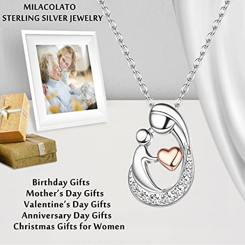 Milacolato Majčin dan pokloni S925 srebra majka kćer ogrlice 18k Bijelo zlato ispunjen mama i dijete srce rodni