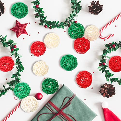 60 kom božićne ukrasne kuglice za središnje zdjele bijelo crvene zelene 1,8 inčne pletene