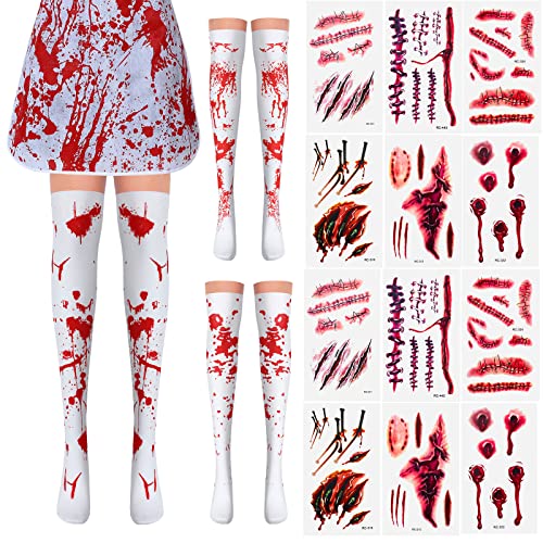 Halloween Cosplay kostim set 3 parovi, žene krvave čarape 12 kom Halloween Privremene tetovaže Halloween