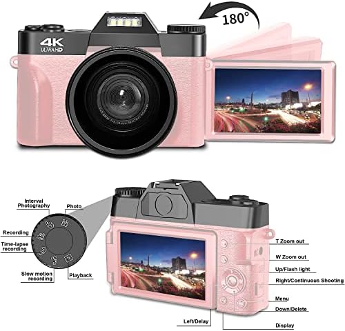Acuvar 4k 48mp digitalna kamera za fotografiju, vlogging kamera za YouTube SA 3.0 180° Flip ekranom,