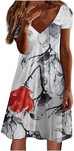lcziwo ženske ljetne kratke rukave Casual haljine sa cvjetnim printom na plaži Tshirt haljina V izrez labava