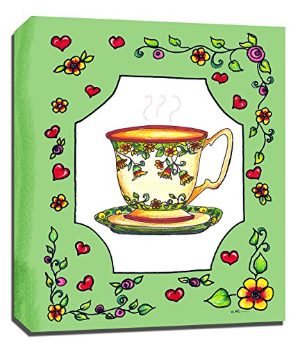 Šolja za čaj sa zelenom pozadinom flore - 24 x 30 platno