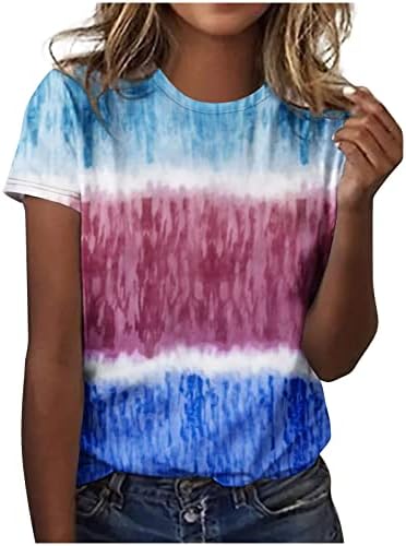 Tshirts za tinejdžerke kratki rukav posada vrat Colorblock Print prugaste pero bluze Tshirts žene