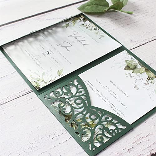 Millasaw Emerald Green Poziv za vjenčanje Jesen Zima Pozovite Tri-preklopni džep sa omotnicom 25pcs