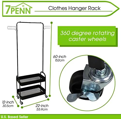 7penn viseći stalak za odjeću sa policama - kotrljajućih spremišta za pranje rublja sa visećim trakom,