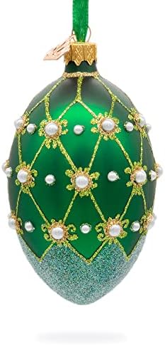 Pearls on Green Trellis stakleni ukras za jaja 4 inča