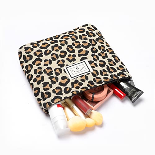 Etercycle Leopard torba za šminkanje za žene, platnene torbe za šminkanje velikog kapaciteta kozmetička torba