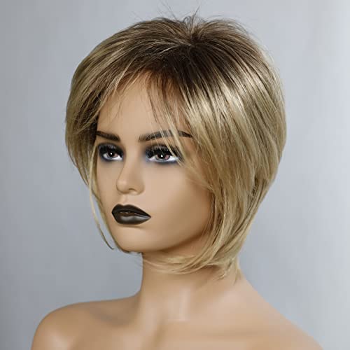 Fhatsj Moda ženska mješovita boja plava kosa pahuljasta kratka kovrčava kosa sa kosim šiškama prirodna Sintetička perika za kosu
