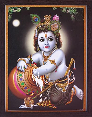 Zanatske Store Lord dijete Krishna uživanje sa maslacem, vjerski & elegantan Poster slika sa lijepim okvir