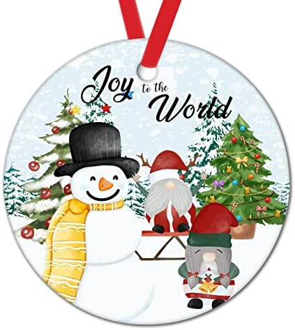 Happy Snowman Božić Ornament snijeg radost svijetu okrugli keramike Božić ukrasi Funny Happy Sled Gnome