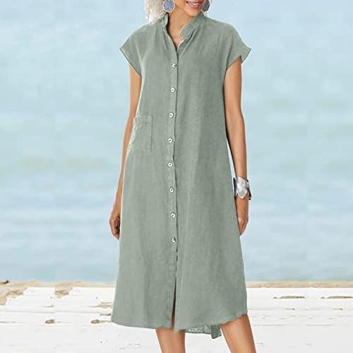 Miashui pamučne Maxi haljine za žene na plaži ženske majice sa dugmadima haljine pamučne haljine