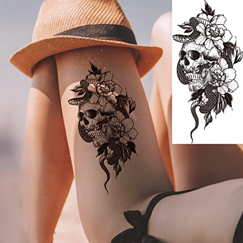 Briyhose 10 Listova Cvijet Lobanje Realistične Privremene Tetovaže Za Žene Ruka, Seksi Velika