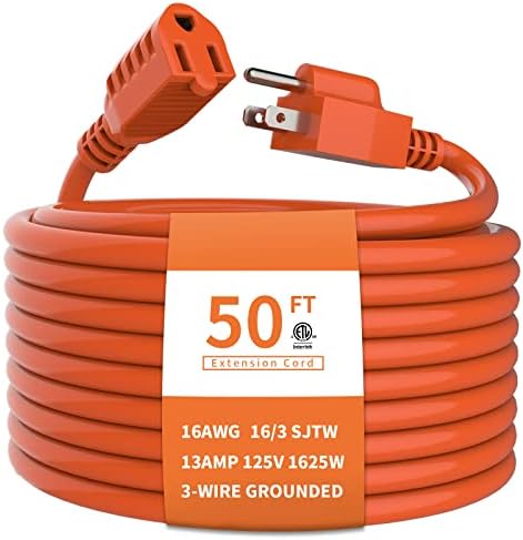 Vanjski produžni kabel 50 FT vodootporan, 16/3 mjerač teški 3 produžni kabel, 13A 1625W SJTW,