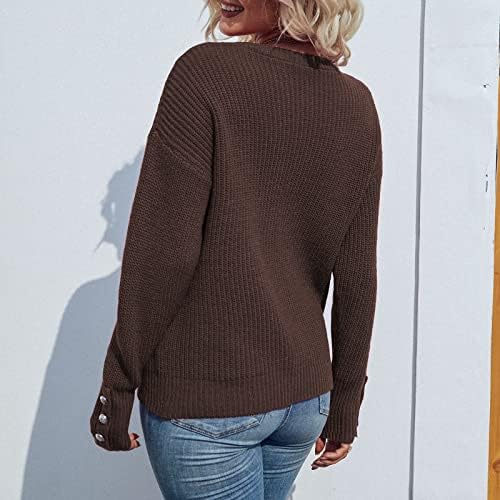 Nokmopo duge dušice za žene jesenski gumb Čvrsta boja s dugim rukavima kardigan pletene džemper grafički