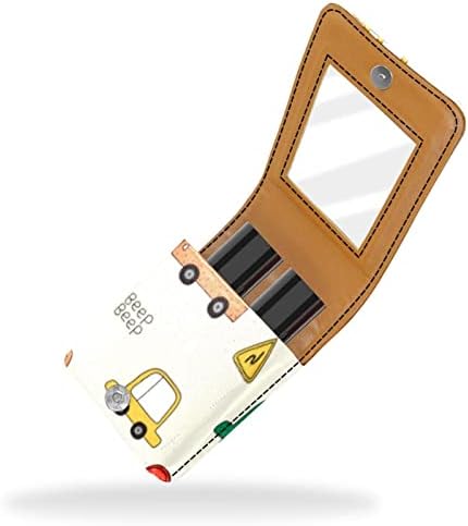 ORYUEKAN Mini torba za šminkanje sa ogledalom, torbica za kvačilo od umjetne kože, Car Car Cartoon