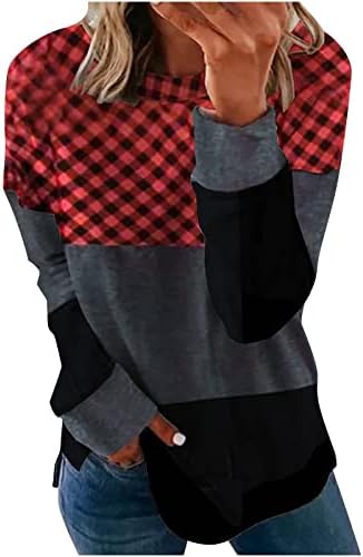 Dugi rukavi za žene Vintage apstraktno lice Print pulover Duks u boji blok Patchwork tunike majice