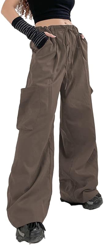 Andlcuy ženski srednji struk teretni gaggy crtež niskih porasta teretnih hlača casual labavi džep jogger