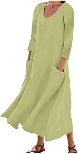 Shusuen & nbsp;Ženska Moda Casual jednobojna 3/4 rukav pamučna lanena džepna haljina