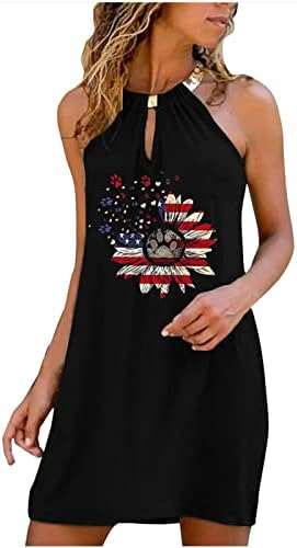 Ljetne kratke haljine, ženska američka zastava Patriotske tenkovske rublje Halter Sunflower Mini casual