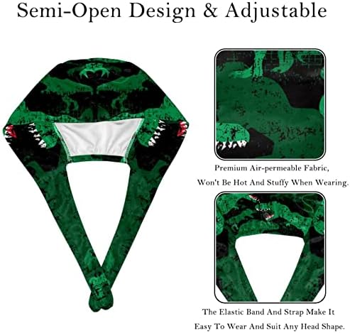 2 komada Radne kape sa gumbom gurd kravata bouffan kape prozračna kosa, dinosaur zelena crna