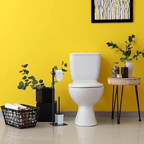 Relaxdays WC dodaci Set, toaletni papir, držač četke i papira, 77,5 x 21,5 x 20 cm, crna / prirodna