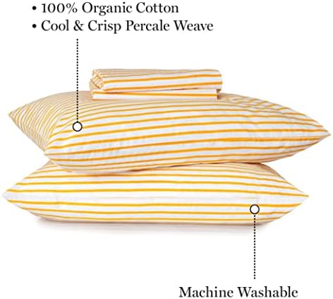 Martha Stewart Non-GMO Organic Queen Size Set posteljine pamuka | Ravni lim - opremljeni lim - jastučnici | Posteljina