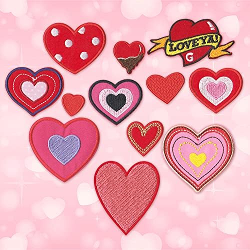 12 komada Valentinovo zamijenjene zakrpe Valentine Love Hearts Gvožđe na zakrpama za dekorativne