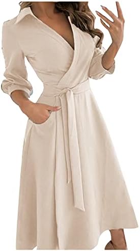Maxi haljina za žene, modna ženska casual rever solid boja sa sedam dijelova duge haljine