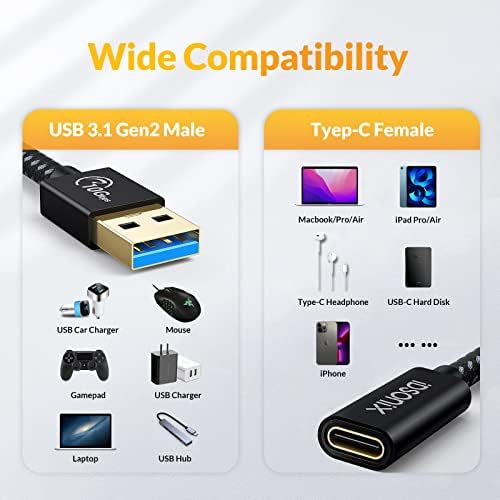USB na USB C Adapter 3.1, iDsonix USB C ženski na USB muški Adapter za kablove, USB 3.1 Gen2 10Gbps