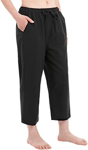 Bonnorth ženska pamučna posteljina od elastične struine labave hlače sa džepovima sa džepovima