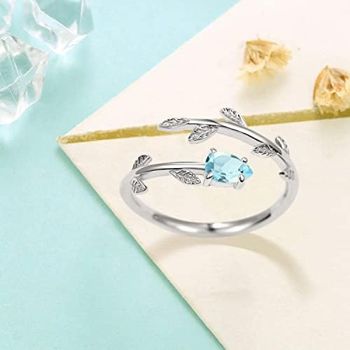 PRAYMOS 925 Sterling Silver list Birthstone prstenovi podesivi otvoreni prsten za žene sa kutijom za nakit