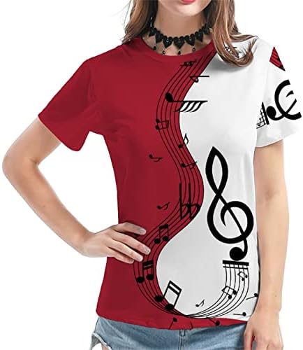 Majice za žene Dugi rukav pamučne košulje za žene Vintage muzičke Note Print Tees Womens Mock