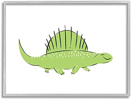 Stupell Industries sretni zeleni Dinosaurus mali rebrasti Dječiji gmizavac, dizajnirao Ziwei Li Grey
