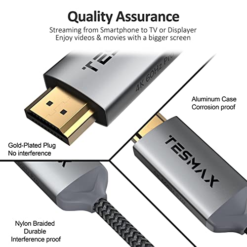 Tesmax DisplayPort do HDMI kabla, DP u HDMI jednosmjerni 4K UHD kabel, kompatibilan sa monitor projektorom Desktop