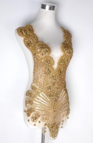 La Belleza Gold Rhinestones Modna aplikacija zakrpa za bodice sa staklenim kristalom i perlama za vjenčane