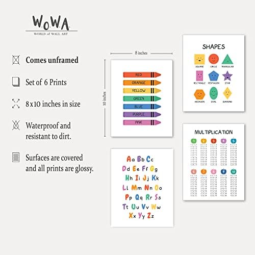 W. O. W. A-edukativni posteri za malu djecu: 6-dijelni Set plakata za učenje za dekor učionice - boje, oblici,