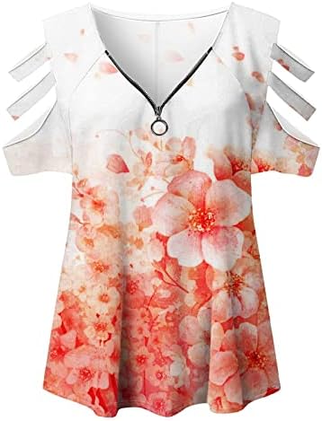 Kratki rukav vrhovi žene Vneck spandex gradijent cvjetni ključani ušiju vintage bluze t majice