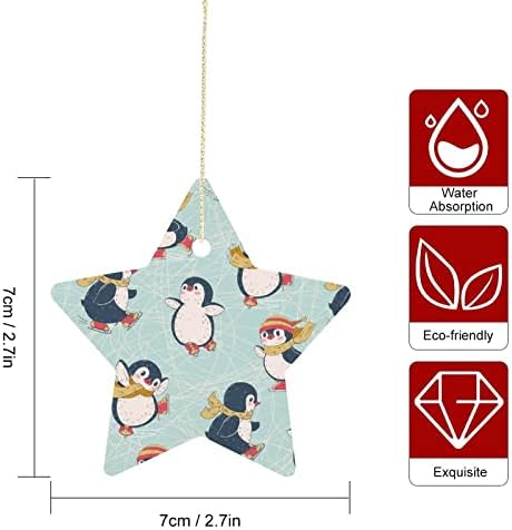 Slatka Penguins Božić Ornamenti Keramička Zvijezda Privjesak Božić Tree Viseći Ukrasi Štampani