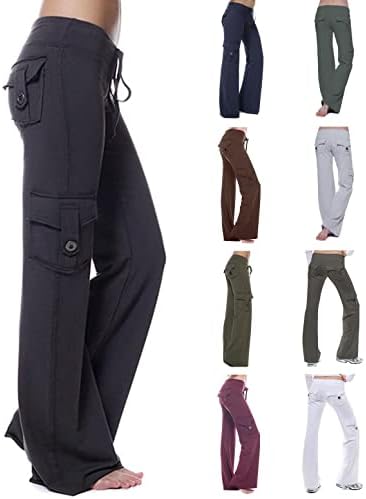 USECee ženske široke noge teretni hlače za vježbanje sa džepovima Hlače visokog struka Gym Grey Gumb Hlače
