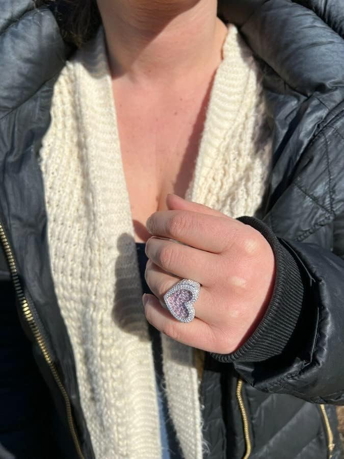 Muški ženski prsten od bagete-pravi čvrsti 925 srebrni prsten za srce - Hip Hop 3d prsten u obliku srca