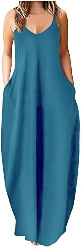 Narhbrg 2023 Žene Solid Maxi haljina Ljeto Lose Dresse Maxi haljine za džepove Juniors Camisole