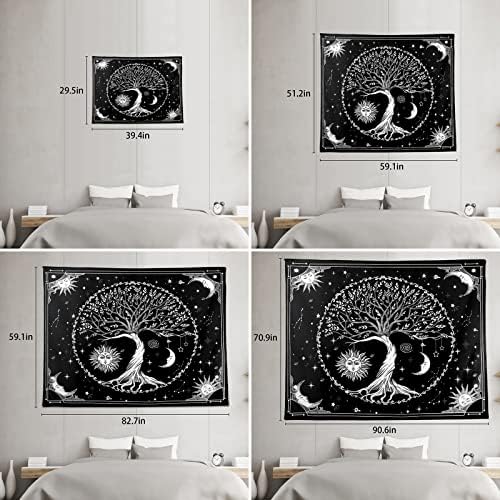 Itaptri stablo života zidna tapiserija crno-bijelo gori Bože Bože sa mjesecom boemske psihidelične
