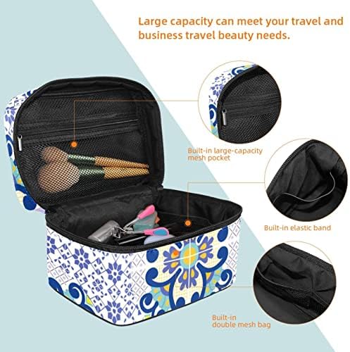 Ecmrad prijenosni torba za šminku ljubičasta talavera cvijet Ispis veliki kapacitet sa patentnim