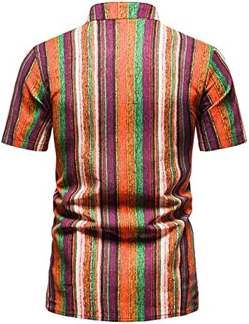 XXBR pamučne majice za muške ljetne gumb s kratkim rukavima niz vrhove plaže Patchwork Striped Plaid