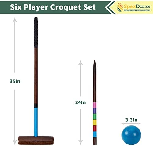 Spexdarxs Six Player Croquet setovi, 35 '' Croquetion set sa premium drvenim maltetima | obojene kuglice | Wicket