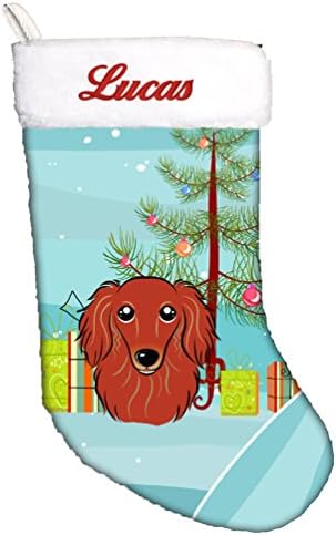 Caroline's bysuresb BB1586CSemb božićno drvce i longhair crveni jazavčar personalizirani božićne čarape,