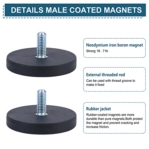 8 kom gumirani magneti, Neodimijumska magnetna baza neklizajuća sa M6 navojnim klinovima i maticama Mini vodootporni