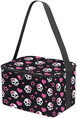 ALAZA Pink Skull Love Heart izolovana torba za ručak kutija za hlađenje torba za višekratnu upotrebu torba