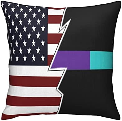LifangMi rippping američka i tanka ljubičasta teal linija zastava jastuk od jastuka 18x18 inča dvostrana